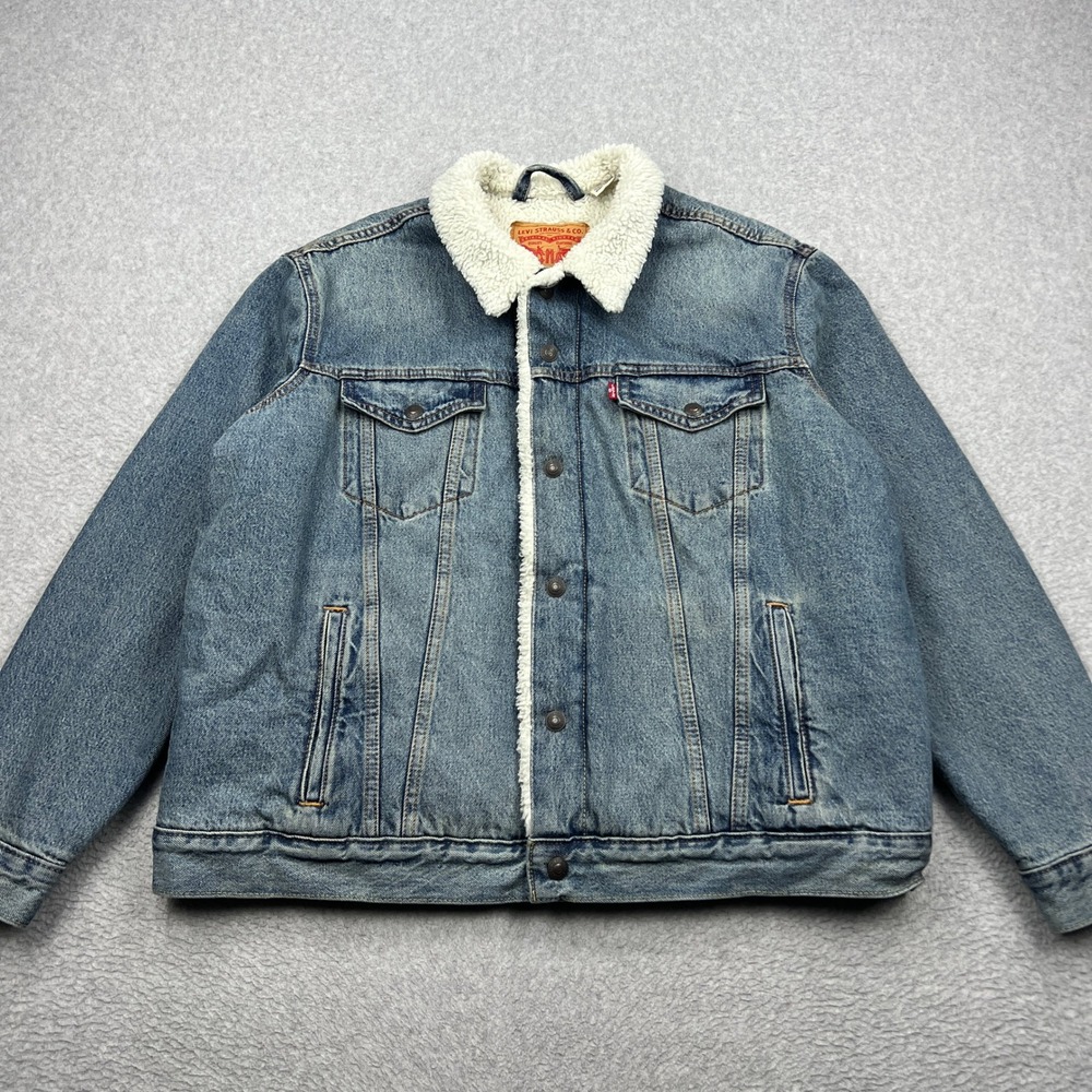 Levis Type III Trucker Jacket Mens XL Blue Denim Lined Heavyweight Denim 16365